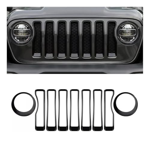 Image of MAXDOM Grille Inserts Headlight Covers Set Fits for (2018-2023) Wrangler JL and Gladiator JT partial models Part#6KM37MRCAA (Black)