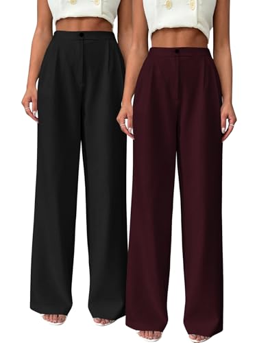 Image of Toochki Trousers for Woman Pants Women's Formal Office Korean | Beige Track Pant | Straight | Cotton Spandex Stretchable Trouser | High-Waisted Bottom Wear | Pack of 2 Combo