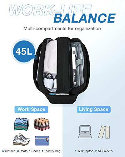 BAGSMART 45L Carry-On Duffel Bag for Travel, Weekender Overnight Bag with Toiletry and Shoe Compartments, Gym Bag in Black4