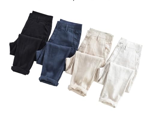 Men's Linen Pants Flat Front Casual Fit Dress Pants Solid Summer Lightweight Linen Trousers3