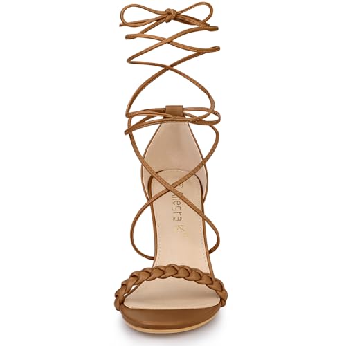 Allegra K Women's Woven Strap Lace Up Strappy Stiletto Heel Sandals2