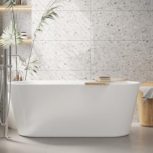 Image of 59'' Acrylic Freestanding Bathtub, Deep Soaking Tub, Modern Oval