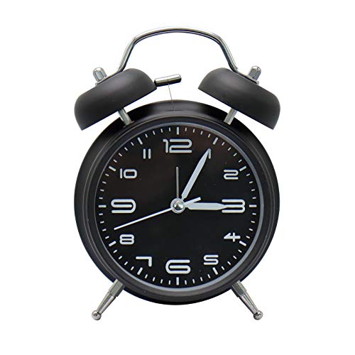 XIAQIU Réveil Matin à Double Cloche, Twin Bell Réveil Rétro Silencieux Horloge de Chevet avec Lumière de Nuit pour Sommeil pour Chambre à Coucher, Bureau, Salon Décoration Ration (Noir) Cover