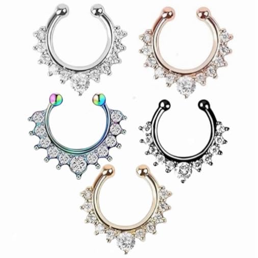 rupeerise Nose Rings, Fashionable Double Row Diamond Nose Clip, C-Bar Horseshoe Shaped Nostril Jewelry, Nose Pins for Women, Fake Nose Ring with Piercing, Septum Nose Ring for Women Please note that the diameter is 1cm (5)-picture-10
