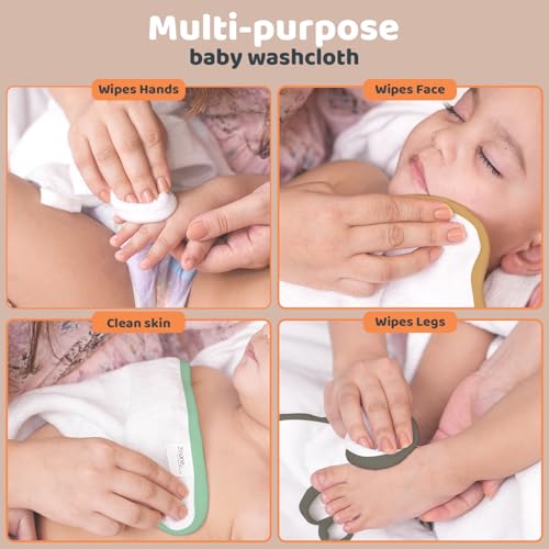 Image of Zoane Creatione Premium Baby Wash Cloths for Babies - Ultra-Soft, Highly Absorbent, 500 GSM, 10x10 in, Pack of 6, Baby washcloths for Newborns and Toddlers - Multi