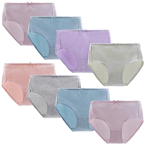 Teen Girls Knickers Soft Cotton Underwear Mid Waist Solid Panties for Teenager Age 10-16 (Pack of 8)