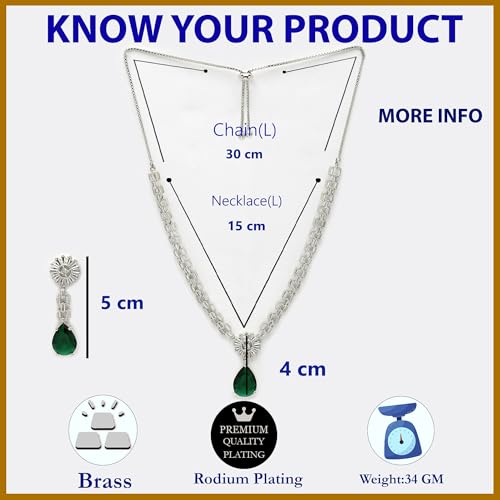 Image of ZENEME Rhodium Plated Brass Silver Toned Luxurious Sparkle Pink Necklace & Earring Jewellery Set For Women & Girls