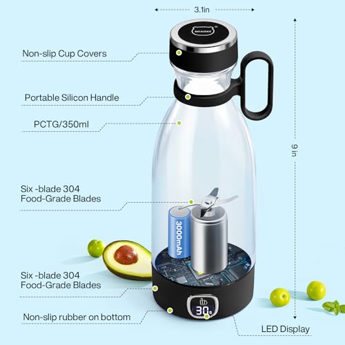 Image of 350ml Portable Blender, Fresh Juice Blender for Shakes & Smoothies-Black | For Juice Shakes and Smoothies,with Led Display Usb Rechargeable,3000mAh Rechargeable Battery,for Home Sport Outdoor Travel