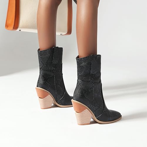Bellirala Women's Snake Skin Wedge Ankle Booties Stacked Chunky High Heels Western Cowboy Boots Snakeskin Print Cowgirl Boot4