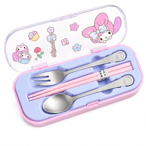 Image of Kids Cutlery Set with Box | Stainless Steel Spoon /Fork /Chopsticks | BPA-Free Food Grade Portable Lunch Utensils for School, Travel, Picnic & Camping
