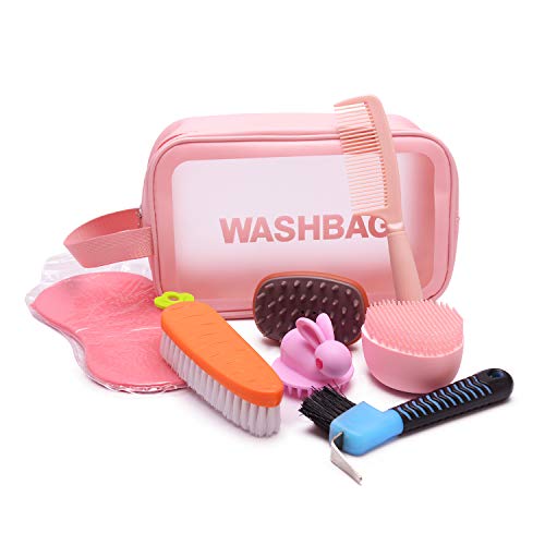 Youth Horse Grooming Kit with Tote（8-Piece），Horse Cleaning Tool Set with Assorted Hair and Curry Comb, Hoof Pick ，Portable Storage Box，Riding Equipment for Beginners