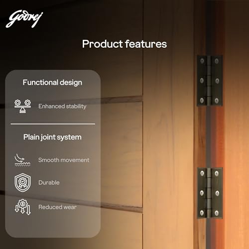 Image of Godrej Door Fittings | 3 inch x 16 Gauge Plain Joint Door Butt Hinges (Pack of1, 5 Pcs /Pack) | Antique Brass Finish, Smooth Operation | 3 Holes Kabza for Doors, Windows & Wardrobe | 1 Yr Warranty