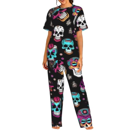 Pijama Sugar and Skulls para mujer de camiseta corta y pantalón