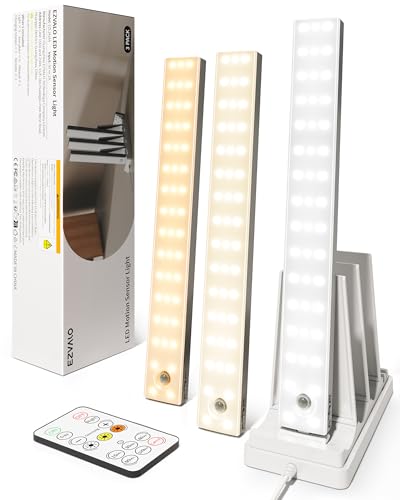 Image of EZVALO 13inch Under Cabinet Lighting with Charging Station, 3200mAh Rechargeable Wireless Motion Sensor Lights, 96 LEDs, 3 Color Temps, Dimmable, Timer, Magnetic, with Remote for Kitchen (3 Pack)