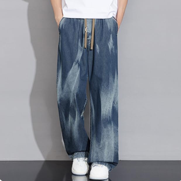 Men's Jeans Casual Gradient Y2k Loose Fit Drawstring Elastic Waist Straight Leg Denim Pants Hip Hop Streetwear2