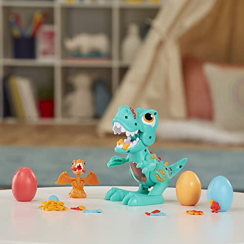 Play-Doh Dino Crew frézovaný tyrannosaurus, 3 vejce à 70 g & F1259 zubař Dr. kývající se zub, hračka pro děti od 3 let s modelínou kazu a modelínou v kovové barvě, 10 hnětací nástrojů