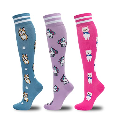 Fenglaoda Compression Socks Women 20-30 Mmhg 6 Pairs,Knee High,Wide Calf,Colorful,Novelty,Fun,Cute,Best Support Stockings For Running,Sports,Travel,Flight,Nurse,Pregnancy #TOP10