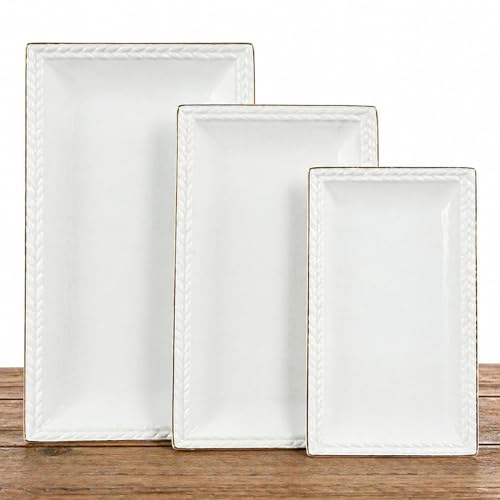 Kassel Ceramic Serving Platter Set | 14”/12”/10” Rectangular Serving Trays for Entertaining at Parties and Weddings | Oven Safe Large Serving Trays for Tacos, Steak, and Cake