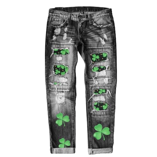 Pantalon denim femme droit imprimé perforé respirant et agréable à porter