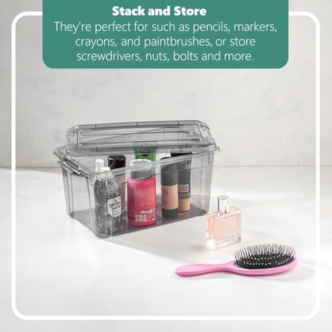 Tribello 6 Quart Storage Containers with Lids, Plastic Storage Bins with Latching Lids For Organizing - Tinted - (11.5¡¯ x 8¡± x 6¡±) - Set of 4 - Made in EU