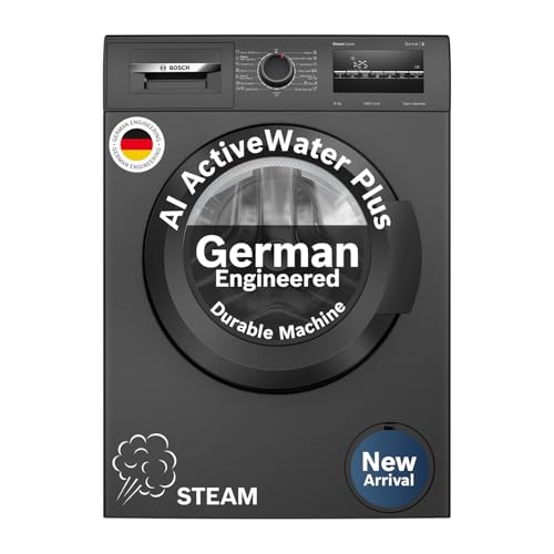 Image of Bosch 8 kg 5 Star Front Load Fully-Automatic Washing Machine, AI ActiveWater,15 Wash Programs, Removes 99.9% Germs with Steam, No Tangle or Wrinkle, Zero Vibration, Black /Grey, WAJ2826CIN