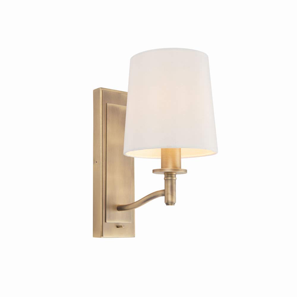 Matt Antique Brass & Vintage White Faux Silk Shade E14 Dimmable Wall Light