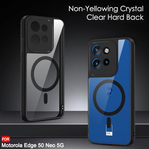 Image of TheGiftKart Hybrid Shockproof Back Cover Case for Motorola Moto Edge 50 Neo 5G Compatible with MagSafe | Hard Back Cover for Motorola Moto Edge 50 Neo (PC & TPU, Transparent Clear Back, Black Sides)