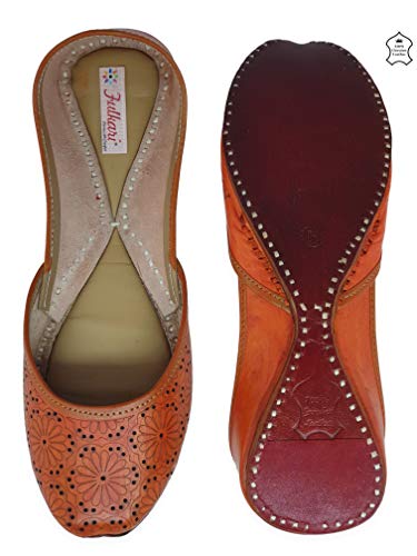 Image of Fulkari Women Cutwork Casual Genuine Soft Leather Jutis | Bite and Pinch Free Juttis | Punjabi Jutti | Girl's Office Flat Ladies Mojari | dailywear Ethnic Juti |