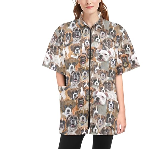 COWCUTE Boxer Dog Print Pet Grooming Smocks for Groomer, Waterproof Jackets for Dog Beauty, Gifts for Boxer Dog Lover Dog Mom