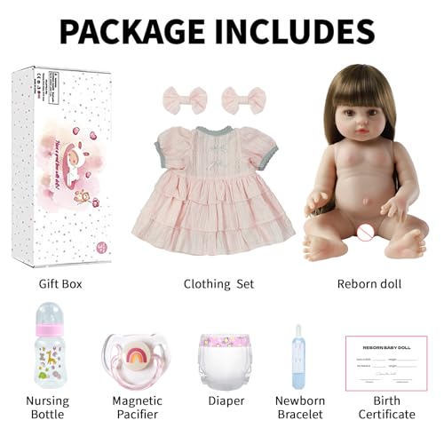 Muñeca bebé Reborn de 18 pulgadas con cabello largo y cuerpo ponderado miniatura 6