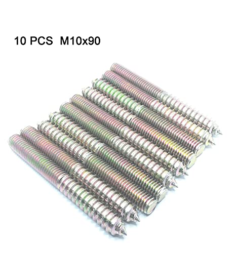 Image of Hanger Bolt M10x90 Double Headed Bolt Self-Tapping Screw for Furniture 10Pcs