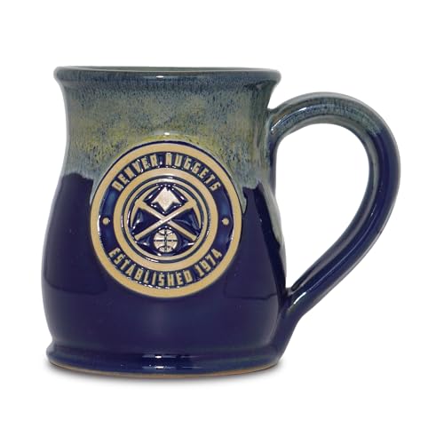 Greater Distance NBA Basketball Denver Nuggets 14-oz Two-Tone Tall Belly Mug, Handmade Large Ceramic Coffee Mug With Team Logo for True Fans, Premium Deneen Pottery Made in USA
