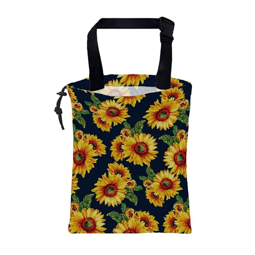 Image of Car Trash Bag Abstract Yellow Sunflowers Hanging Drawstring Car Organizer and Storage Bag with Adjustable Buckle Canvas Garbage Bin for Back Seat or Hanging Headrest Car Decor Road Trip Essentials