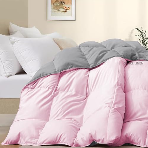 Image of 500 GSM Winter Blanket /Comforter King Size (92 inchX106 inch) - Unique Design Heavy Winter Comforter 500 GSM Microfiber Fill -Rajai King Size - Baby Pink /Silver Grey Color