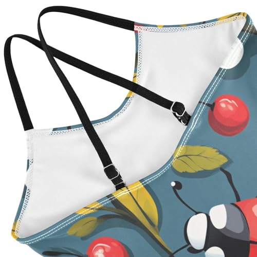 Pigsaly Girls One Piece Swimsuits Cherry Flower Ladybug Kids Cross Back Swimwear Toddler Beach Sport Bathing Suit 3T4