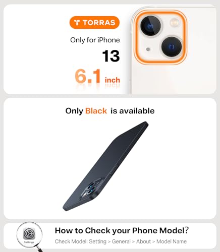 Image of TORRAS Slim Fit for iPhone 13 Case, Ultra Thin Lightweight Full Protection Secure Grip Hard PC Phone Cover Designed for iPhone 13 Case 6.1 Inch, Space Black