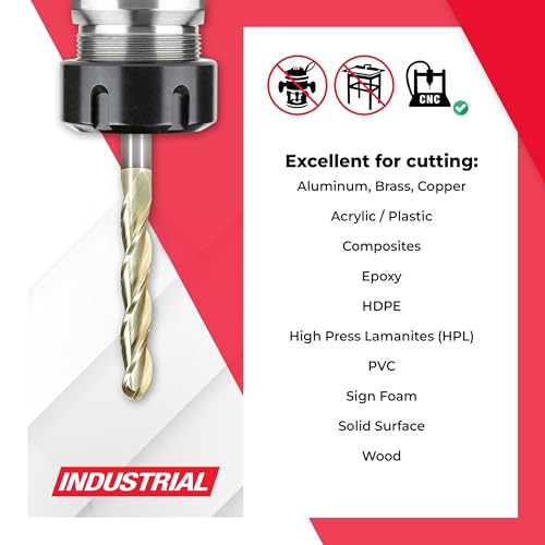 Image of Amana Tool Up Cut Spiral CNC Router Bits for 2D /3D Carving, ZrN Coated, 46494, 0.10 Deg Angle Ball Tip 3 /8 D x 3 /16 R x 2-1 /4 x 3 /8 Shk x 3 Fl