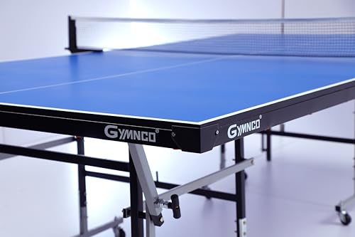 Image of GYMNCO Practice Full Size Table Tennis Table with Wheel & Laminated Top, Table Cover, 2 Tt Racket & Balls, Blue (17 MM)