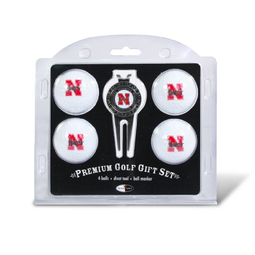 Team Golf NCAA Nebraska Cornhuskers 4 Golf Ball and Divot Tool Set Regulation Size Golf Balls (4 Count) & Divot Tool with Removable Double-Sided Magnetic Marker