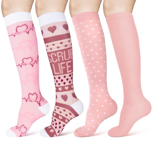 ACWOO 4 Pares Calcetines de Compresion para Hombres y Mujeres, 15-20 mmHg Calcetines de Compresión, Medias de Compresion para Correr, Running Deporte, Volar, Viajes, Enfermeras, Unisex