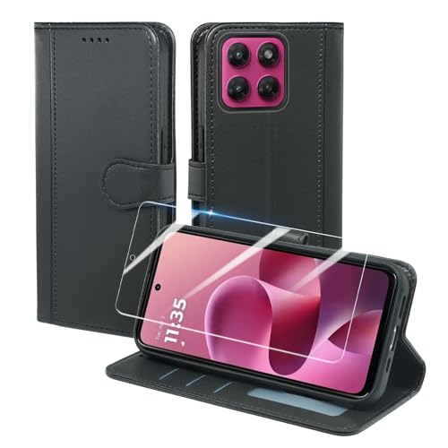 Pollachi Coque pour Motorola Moto G37/Moto G47 5G Etui(3 cartes)avec 1 Pièce Protection Écran Verre Trempé,Housse Cover Protection Porte Carte Rabat Clapet...