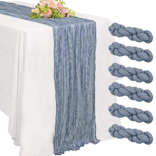 6 Pack 10FT Cheesecloth Table Runner 20 x 120 inch Long Boho Rustic Gauze Romantic Cheese Cloth Sheer Table Runner for Wedding Dining Event Birthday Anniversary Party Decoration(Dusty Blue)