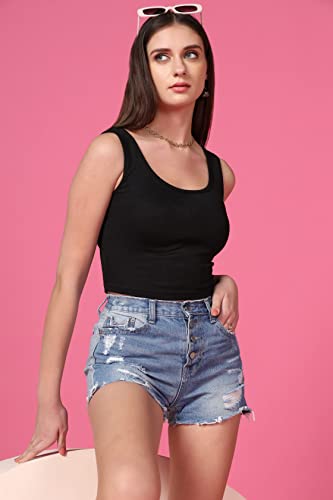 Image of TOPLOT Women's Solid Ribbed Round Neck Sleeveless Slim Fit Tank Top (5069)