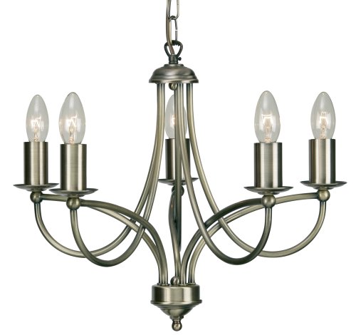 Lustre 5 lumières en laiton antique Oaks Lighting pour salon chic