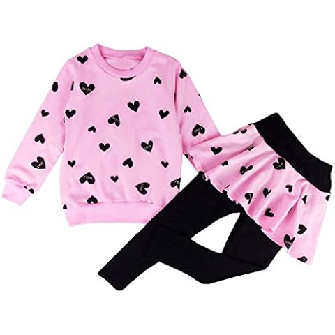 DHASIUE Girls Toddler Cute Outfits Clothing Set Hearts Print Long Sleeve Sweatshirt T-Shirt Tops & Pantskirt Skirt Leggings Trousers Age 6-7 Years Cover