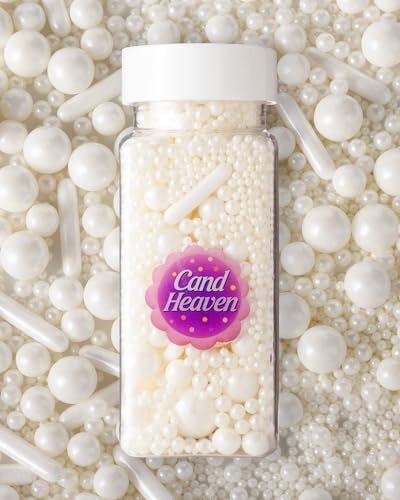 Image of Edible Cake Decorations Set - Sugar Pearls, Nonpareils & Candy Eyes, Baking Sprinkles for Wedding, Birthday & Party, Assorted Colors (White, Red, Pink, Blue) (White Party)