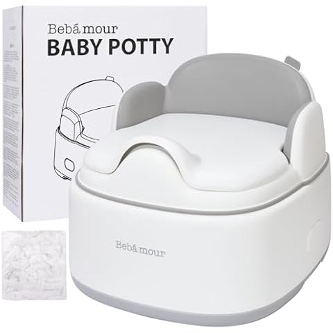 Bebamour Potty Training Toilet 3 in 1 Multi-Functional Potty Seat Detachable Baby Potty Step Stool Anti-Slip Stable Potty Training Toilet with 100 Pack Trash Bags for Baby Toddler Kids(Grey) Cover