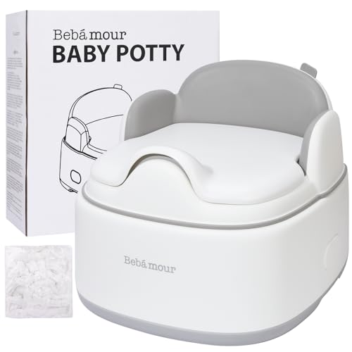 Image of Bebamour Potty Training Toilet 3 in 1 Multi-Functional Potty Seat Detachable Baby Potty Step Stool Anti-Slip Stable Potty Training Toilet with 100 Pack Trash Bags for Baby Toddler Kids(Grey)