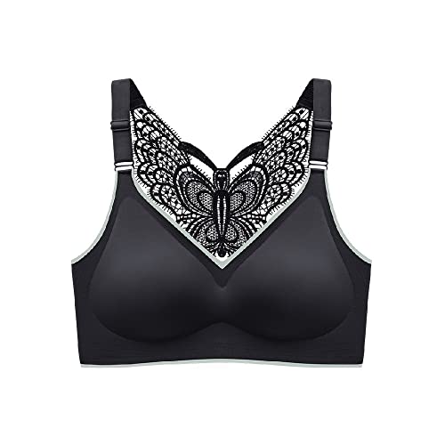 KOEMCY Soutien Gorge Sport Dentelle pour Femme sans Armature à Broderie Papillon Antichoc Sport Brassière sans Couture Push Up Soutien-Gorge pour Fitness Jogging Yoga (Noir,M)