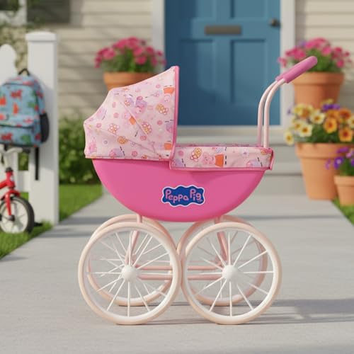 Peppa Pig My First Carriage Dolls Pram | Pink Toy Pram With Peppa Pig Fabric, Adjustable Hood, Removable Apron, Comfort Grip Handles | Premium English Traditional Carriage Pushchair | Kids 3+ - 2